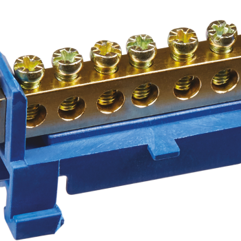 Шина N (ноль) изолятор Стойка на DIN-рейку 6x9мм 12 отверстий латунь синий Omnyx (20/420)