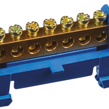 Шина N (ноль) изолятор Стойка на DIN-рейку 6x9мм 14 отверстий латунь синий Omnyx (20/360)