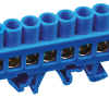 Шина N (ноль) комбинированный изолятор на DIN-рейку 6x9мм  8 отверстий латунь синий Omnyx (20/500)