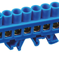 Шина N (ноль) комбинированный изолятор на DIN-рейку 6x9мм  8 отверстий латунь синий Omnyx (20/500)