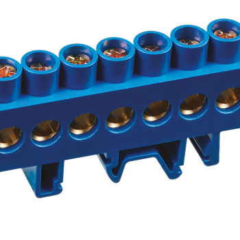 Шина N (ноль) комбинированный изолятор на DIN-рейку 6x9мм 12 отверстий латунь синий Omnyx (20/500)