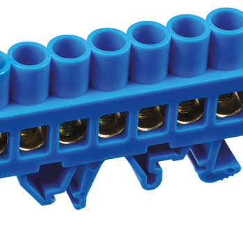 Шина N (ноль) комбинированный изолятор на DIN-рейку 8x12мм  8 отверстий латунь синий Omnyx (20/240)