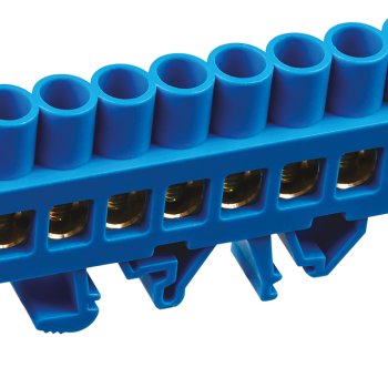 Шина N (ноль) комбинированный изолятор на DIN-рейку 8x12мм 10 отверстий латунь синий Omnyx (20/240)