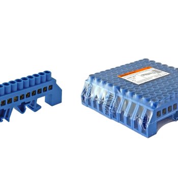 Шина N (ноль) комбинированный изолятор на DIN-рейку 8x12мм 12 отверстий латунь синий TDM (10/150)