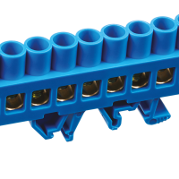 Шина N (ноль) комбинированный изолятор на DIN-рейку 8x12мм 16 отверстий латунь синий Omnyx (20/160)