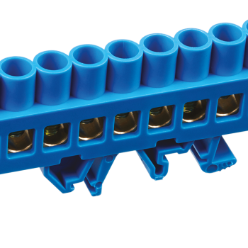 Шина N (ноль) комбинированный изолятор на DIN-рейку 8x12мм 16 отверстий латунь синий Omnyx (20/160)