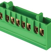 Шина PE (земля) в корпусе на DIN-рейку 6x9мм  8 отверстий латунь зеленый Omnyx (20/600)