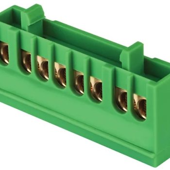 Шина PE (земля) в корпусе на DIN-рейку 6x9мм  8 отверстий латунь зеленый Omnyx (20/600)