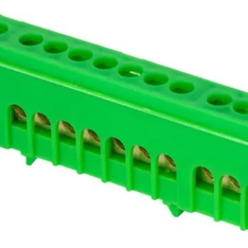 Шина PE (земля) в корпусе на DIN-рейку 6x9мм 12 отверстий латунь зеленый Omnyx (20/420)