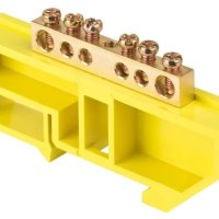 Шина PE (земля) изолятор на DIN-рейку 6x9мм  6 отверстий латунь желтый Omnyx (20/500)
