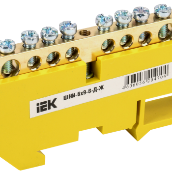 Шина нулевая на DIN   8/1 IEK 6x9мм изолятор желтый (20/500)