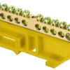 Шина PE (земля) изолятор на DIN-рейку 6x9мм 10 отверстий латунь желтый Omnyx (20/500)