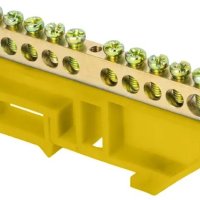 Шина PE (земля) изолятор на DIN-рейку 6x9мм 10 отверстий латунь желтый Omnyx (20/500)