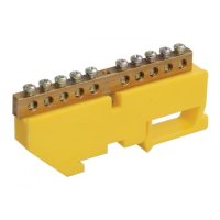 Шина PE (земля) изолятор на DIN-рейку 6x9мм 14 отверстий латунь желтый IEK (20/400)