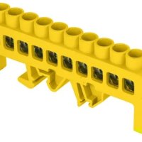 Шина PE (земля) в комбинированном изоляторе на DIN-рейку 8x12мм 10 отверстий латунь желтый Omnyx (20/240)