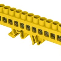 Шина PE (земля) в комбинированном изоляторе на DIN-рейку 8x12мм 12 отверстий латунь желтый Omnyx (20/200)