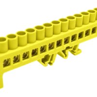 Шина PE (земля) комбинированный изолятор на DIN-рейку 8x12мм 14 отверстий латунь желтый IEK (20/240)
