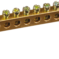 Шина N (ноль) на двух угловых изоляторах 6x9мм  8 отверстий латунь синий Omnyx (10/500)