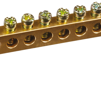 Шина N (ноль) на двух угловых изоляторах 6x9мм  8 отверстий латунь синий Omnyx (10/500)