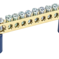 Шина N (ноль) на двух угловых изоляторах 6x9мм 10 отверстий латунь синий IEK (10/500)