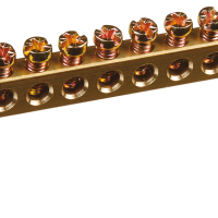 Шина N (ноль) на двух угловых изоляторах 6x9мм 10 отверстий латунь синий Omnyx (10/500)