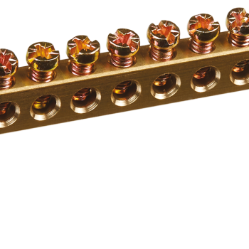 Шина N (ноль) на двух угловых изоляторах 6x9мм 10 отверстий латунь синий Omnyx (10/500)