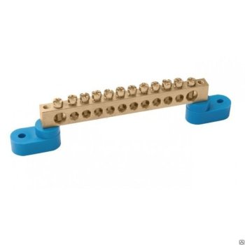 Шина N (ноль) на двух угловых изоляторах 6x9мм 12 отверстий латунь синий IEK (10/500)