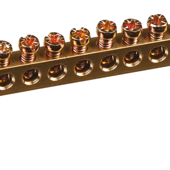 Шина N (ноль) на двух угловых изоляторах 6x9мм 12 отверстий латунь синий Omnyx (10/500)