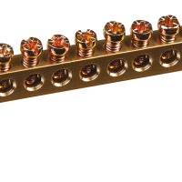 Шина N (ноль) на двух угловых изоляторах 6x9мм 14 отверстий латунь синий Omnyx (10/500)