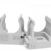 Крепеж-клипса для труб для монтажного пистолета серая в п/э d16 мм (100шт/1100шт уп/кор) Промрукав