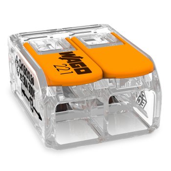 Зажим рычажковый 2x(0.5-6мм²) прозрачный Wago (50)