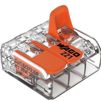 Зажим рычажковый 3x(0.5-6мм²) прозрачный Wago (30)