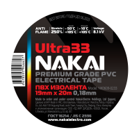 Изолента NAKAI Ultra33 ПВХ 19мм х 20м черный (100)