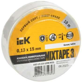 Изолента IEK 15мм х 10м белый (10/500)