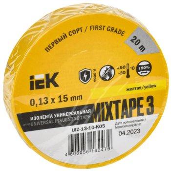 Изолента IEK 15мм х 20м желтый (10/200)