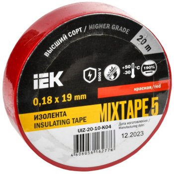 Изолента IEK 19мм х 20м красный (10/200)