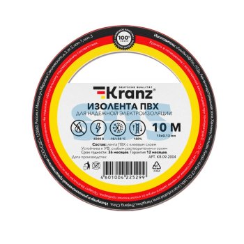 Изолента Kranz 15мм х 10м красный (10)