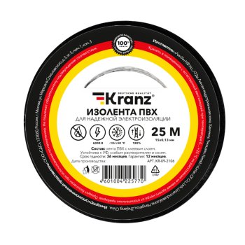Изолента Kranz 15мм х 25м черный (5/200)