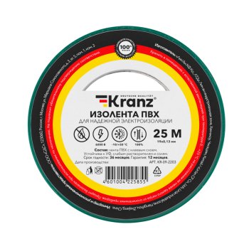 Изолента Kranz 19мм х 25м зеленый (5/200)