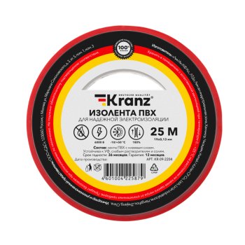 Изолента Kranz 19мм х 25м красный (5/200)