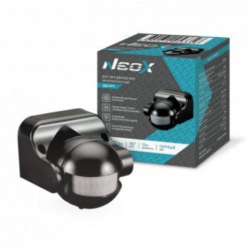 Датчик движения инфракрасный настенный Neox 09Ч 1200Вт 180° 12м IP44 черный (50)