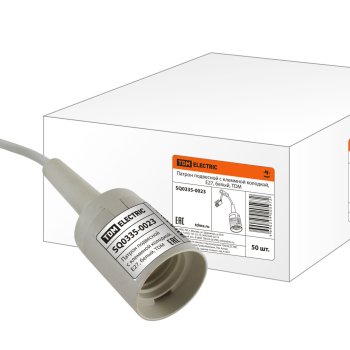 Патрон пластик подвесной Е27 белый клемма TDM штрихкод (50)