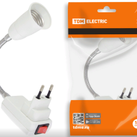 Переходник вилка-Е27 150мм выключатель TDM белый (60)