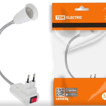 Переходник вилка-Е27 300мм выключатель TDM белый (1/60)