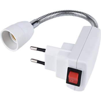 Переходник гибкий вилка-Е14 150мм выключатель Ecola белый