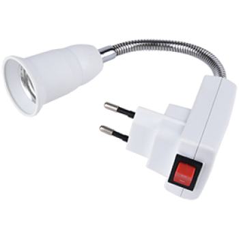 Переходник гибкий вилка-Е27 150мм выключатель Ecola белый