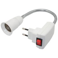 Переходник гибкий вилка-Е27 300мм выключатель Ecola белый