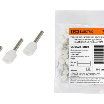 Наконечник штыревой втулочный изолированный двойной 0.5мм²-8 TDM НШвИ(2) 100шт (40)