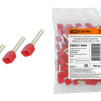 Наконечник штыревой втулочный изолированный двойной 0.75мм²-8 TDM НШвИ(2) 100шт (30)