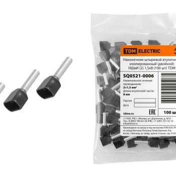 Наконечник штыревой втулочный изолированный двойной 1.5мм²-8 TDM НШвИ(2) 100шт (20)